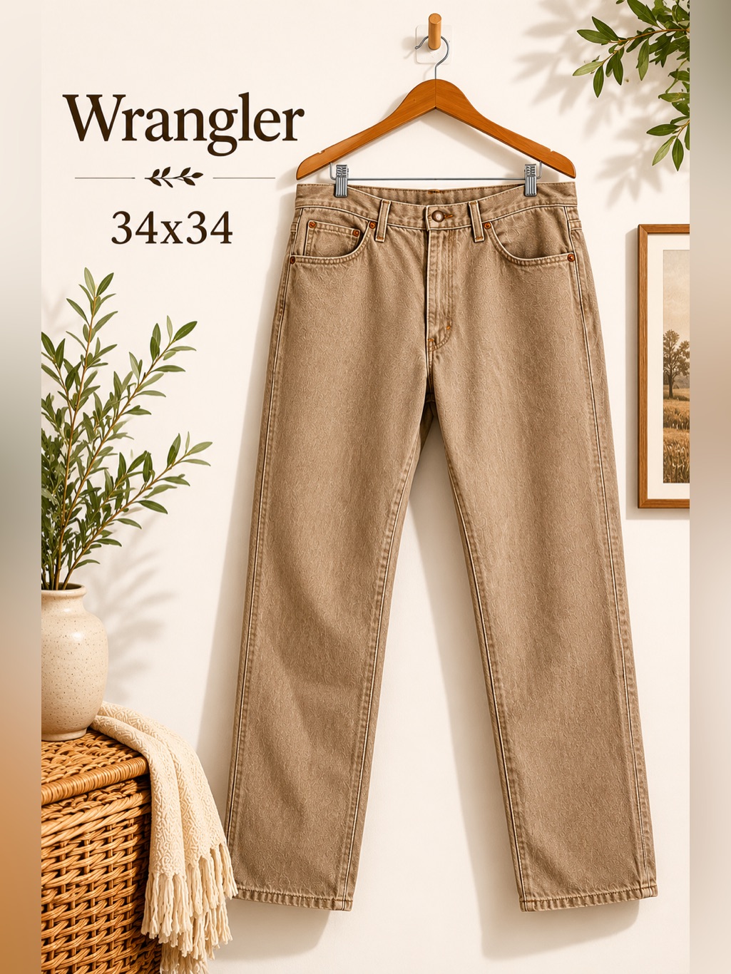 Wrangler Tan Straight Leg Jeans 34x34